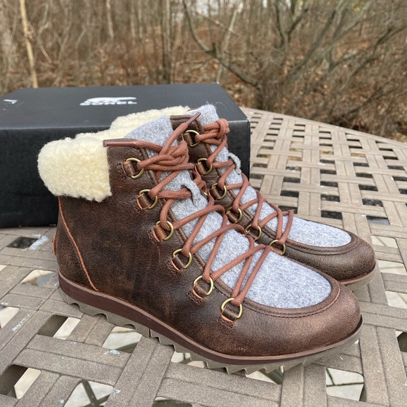 SOREL HARLOW LACE COZY 7 Women's Outdoor Boots Brown Leather Waterproof New - Picture 8 of 10